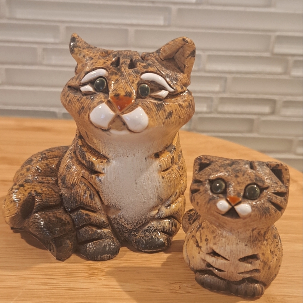 Artesania Rinconada Mama Cat & Kitten Sculpture Figurines, Handmade in Uraguay